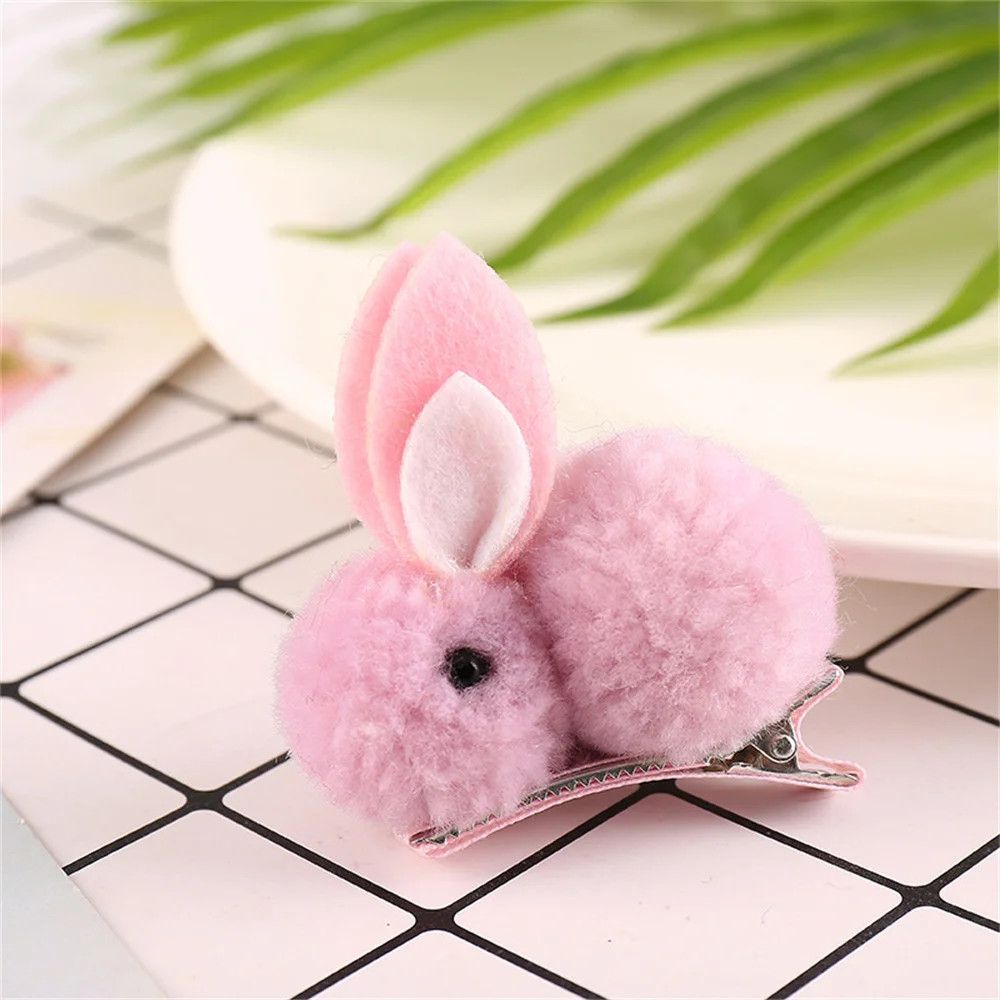 Cute Hair Ball Rabbit Hair Clip Children Girl Cartoon Animal Hairpins Korea Simple  Duckbill Clip Bangs Barrette Headwear