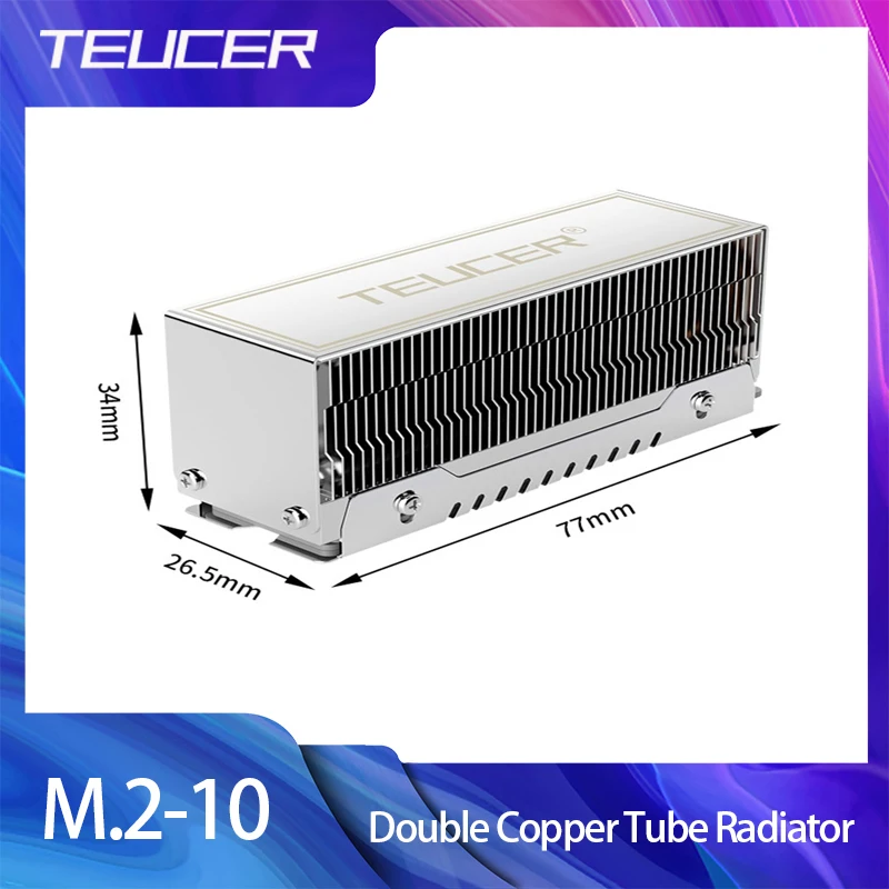 

TEUCER Aluminum M.2 SSD Cooler Double Copper Tube Radiator 2280 Solid State Drive Heat Sink