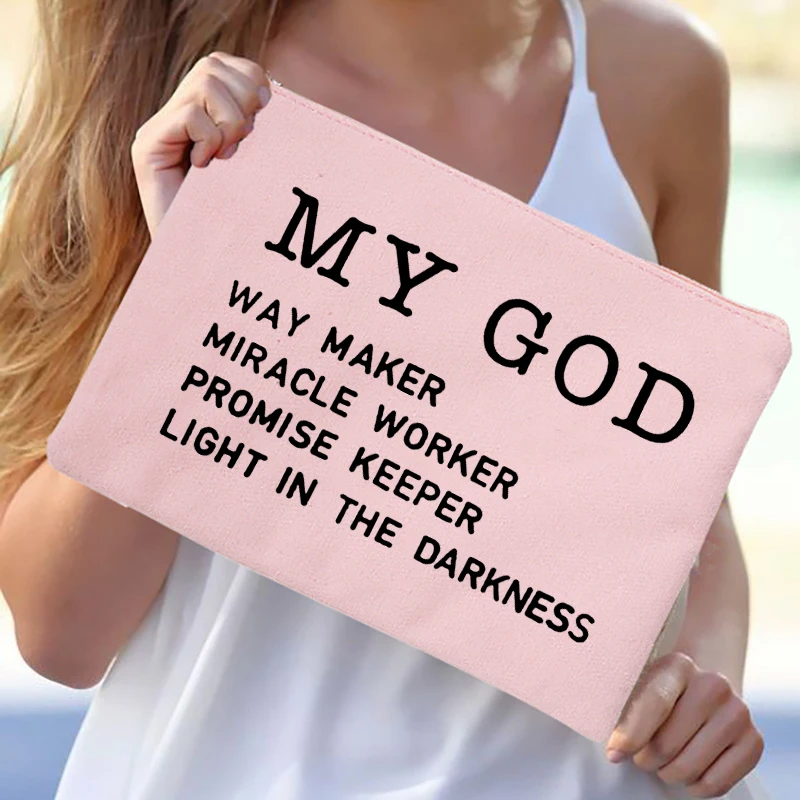Christian Faith Jesus Makeup Bag, Women Travel Cosmetic Pouch, Portable Toiletry Organizer & Pencil Case