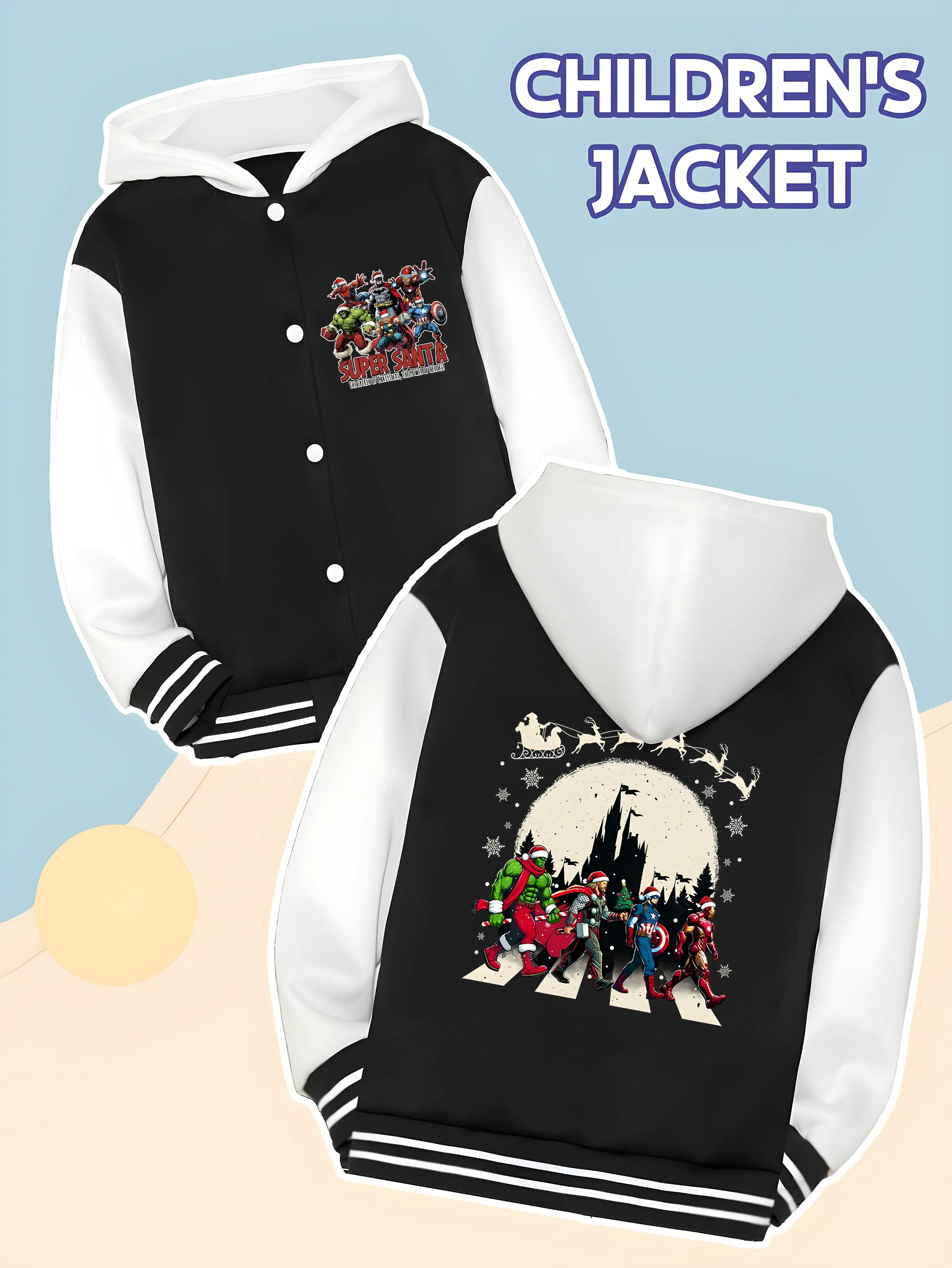 

MINISO Marvel Avengers Abbey Road Boys Baseball Jacket - Avengers heroes imitate the classic crossing the street style, double-s