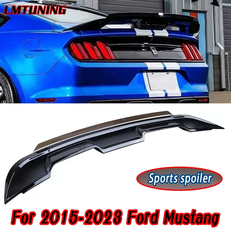 For 2015-2023 Ford Mustang Glossy Black Spoiler W/ Smoke Gurney Flap Wicker Bill Rear Boot Trunk Lip Styling Accessories ﻿