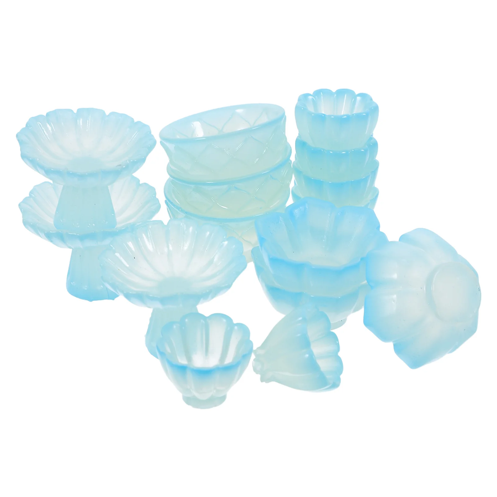 

15Pcs Chinese Tea Cups Resin High-Footed Snack Bowls Glow in Dark Miniature Set for Dollhouse Decorations Tea Party Favors