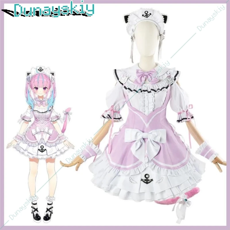 Virtual YouTuber Minato Aqua Cosplay Costume VTuber Hololive Wig Kitty Maid Dress Lolita Woman Sexy Lovely Kawaii Carnival Suit