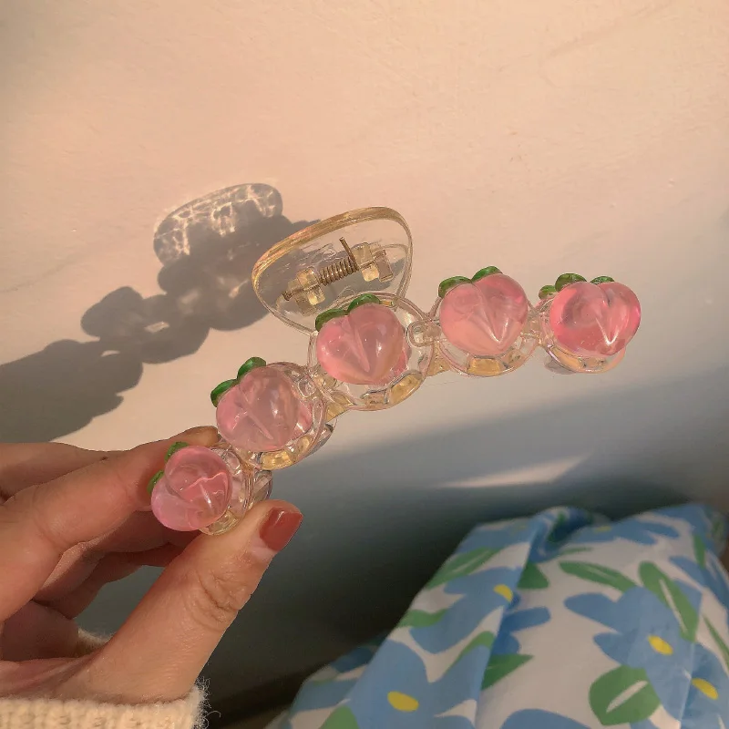 Internet celebrity girl transparent pink peach clip spring and summer new soft girl Japanese sweet shark clip hair accessories