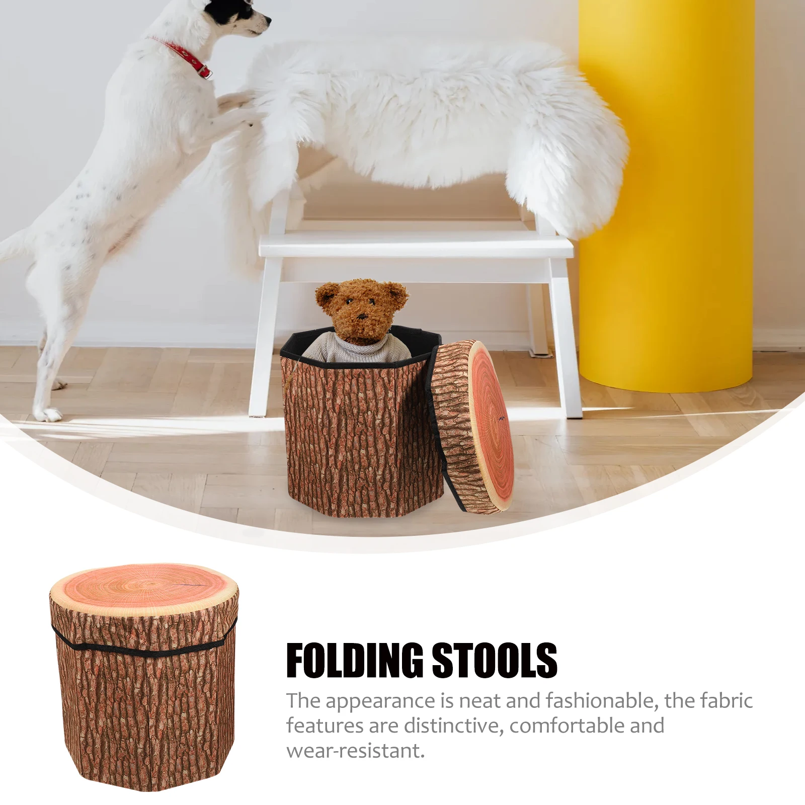 

Creative Foldable Storage Stool Kids Multi Functional Bench Lid Space Saving Wooden Pile Design Material for Bedroom