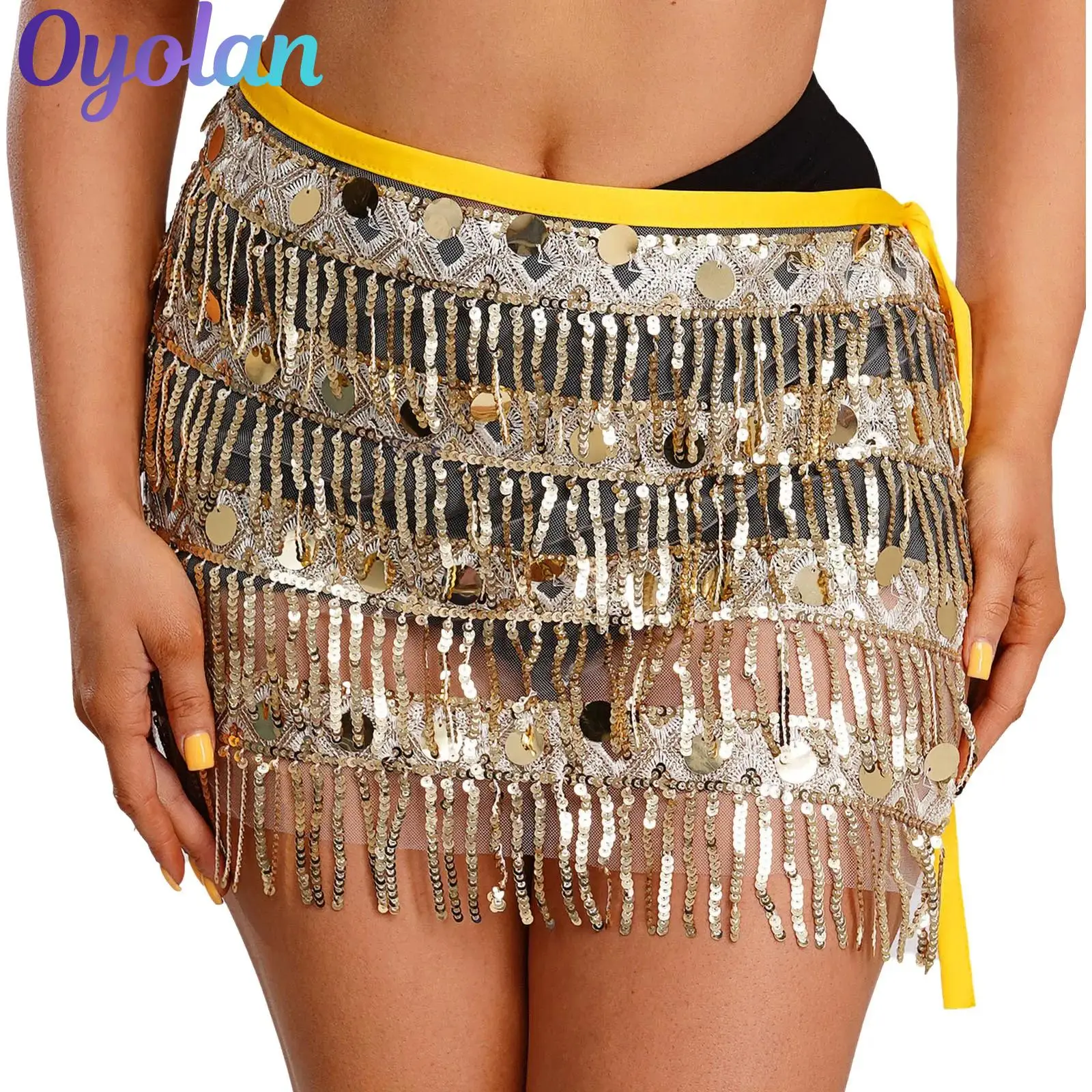 

Женский прозрачный сетчатый шарф с кисточками на шнуровке, юбка с запахом, индийский блестящий живот с блестками, костюм для латинских танцев, цепочка на бедрах