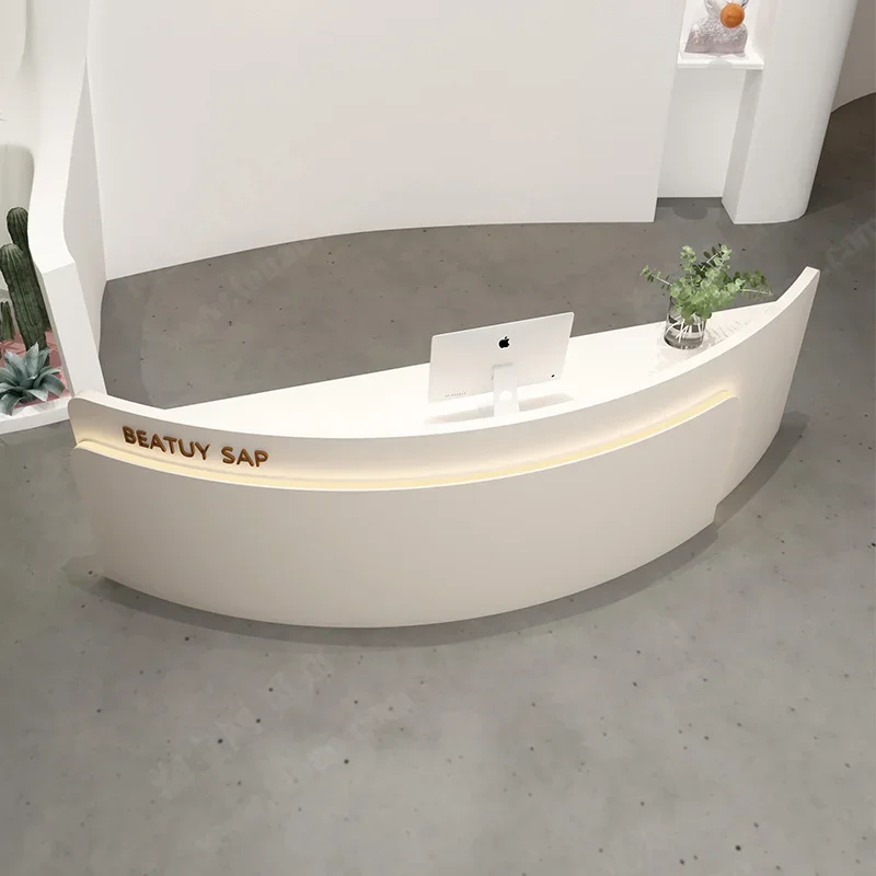 Beauty salon Curved bar checkout page Simple modern hairdresser Clothing store Company front desk Reception desk Counter