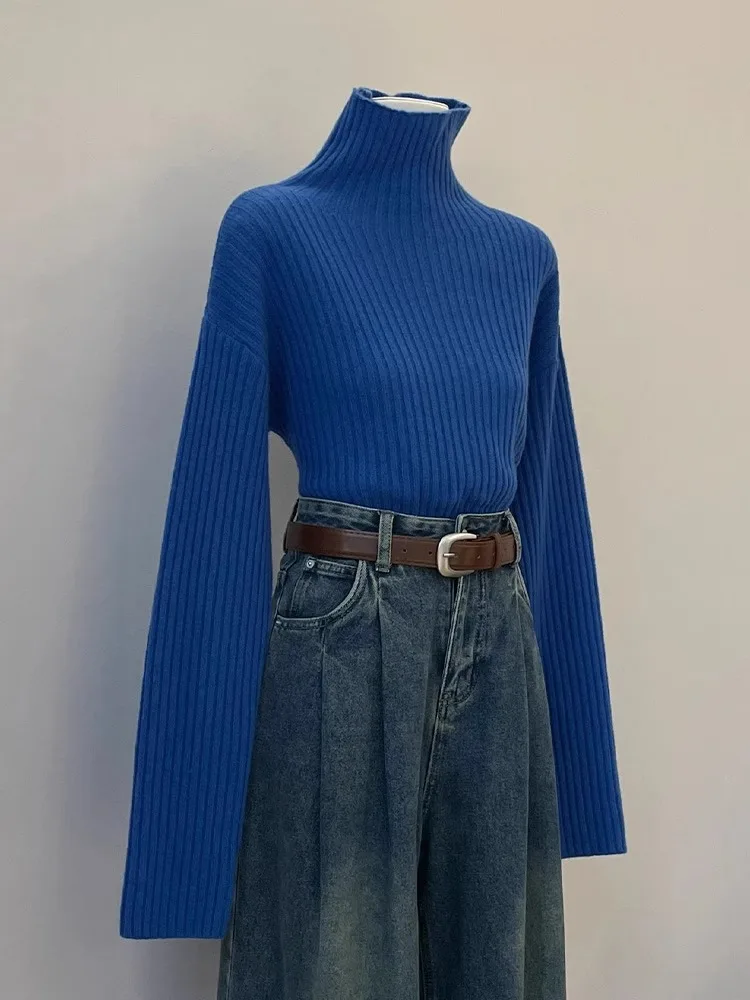 Elegant High-Neck Knitted Sweater Women's Slim Fit White-Enhancing Base Layer Top New Style Autumn Winter Cashmere Blend