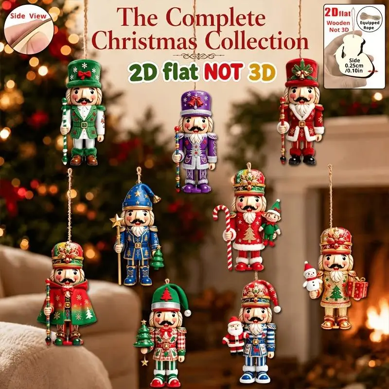 [9/18 Pcs Lightweight Wooden Nutcracker Christmas Pendants Soldier Style Hanging Decor for Tree Window Travel Xmas Decor]