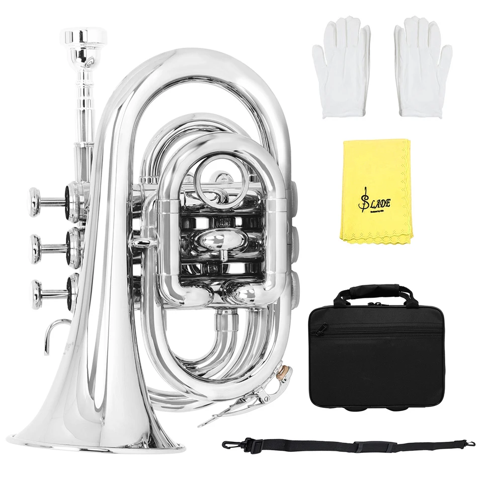 SLADE Mini Pocket Trumpet Bb Flat Brass Material Wind Instrument