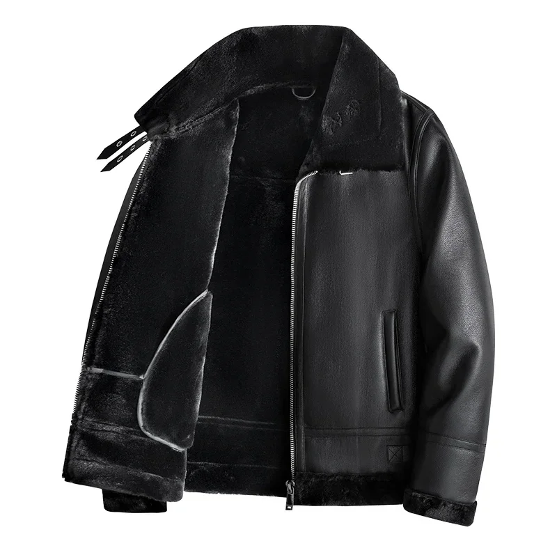 New Warm Cashmere Leather Coat Thickened Warm Sheepskin Coat  Men's Luxury Fur Lamb Wool Leather Coat Brand Leather Jackets