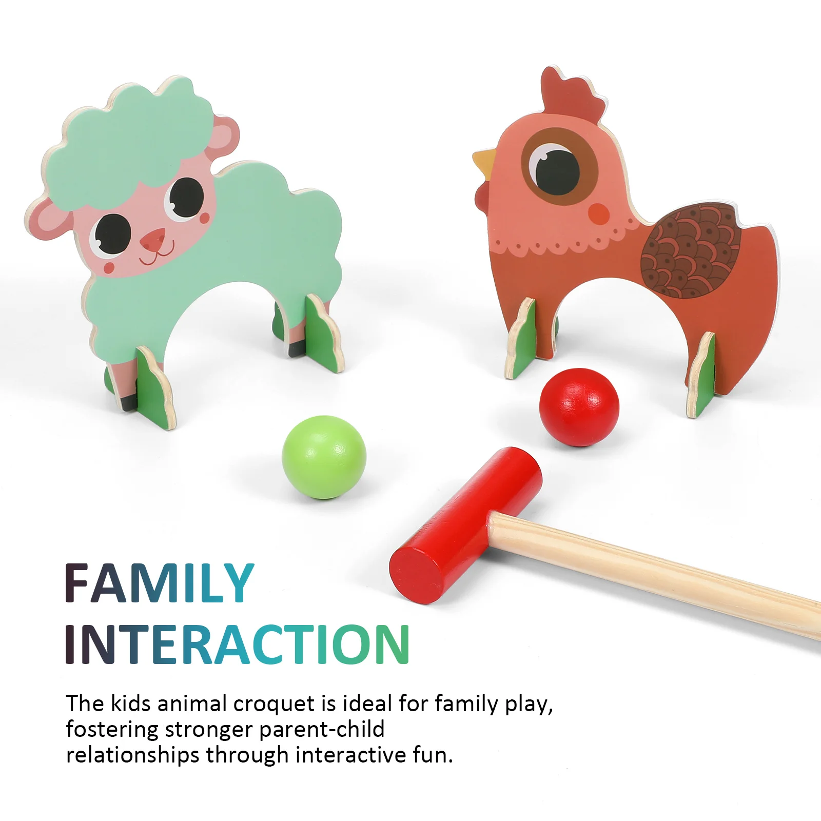 1Set Kids Croquet Set met Diervormige Wickets Houten Hamers Kleurrijke Ballen Mini Desktop Croquet Spel voor Familie Plezier Indoor