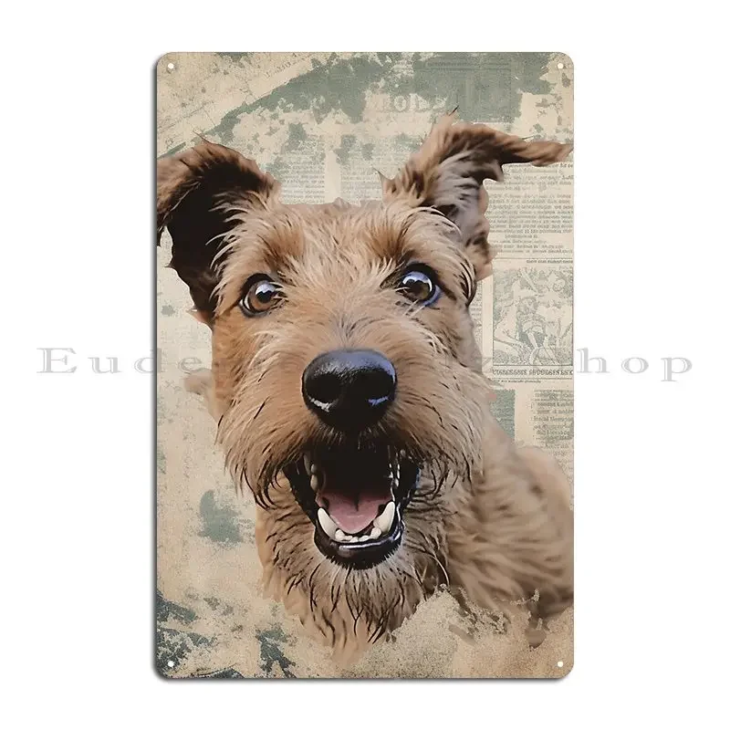 Vintage looking Irish Terrier Airedale Terrier sketch Floral Airedale Terrier Dog Pop Metal Plaque Wall Cave Tin Sign Poster