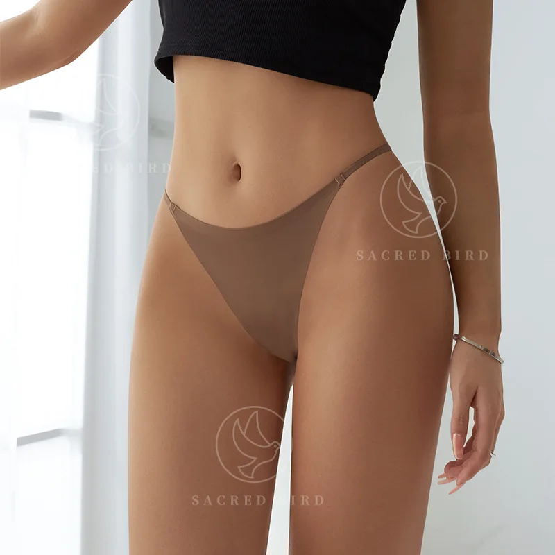 Customized logo seamless and sexy slim belt buckle T-shirt, girl fitness underwear women's thong underwear