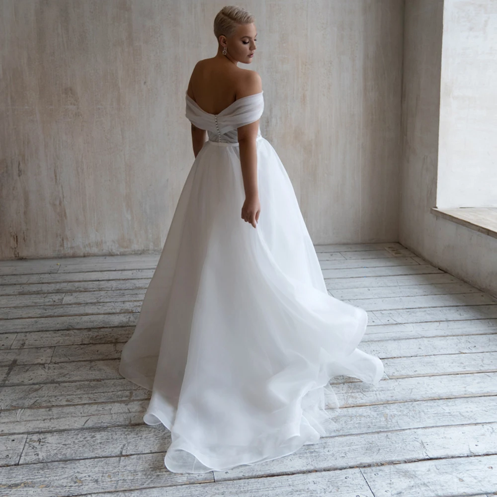 Robe de mariée en Organza à épaules dénudées, grande taille, manches froncées, boutons simples froncés, livraison directe