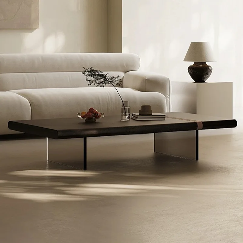 Wabi-sabi minimalist living room home art high-end acrylic coffee table smoked wood retro rectangle