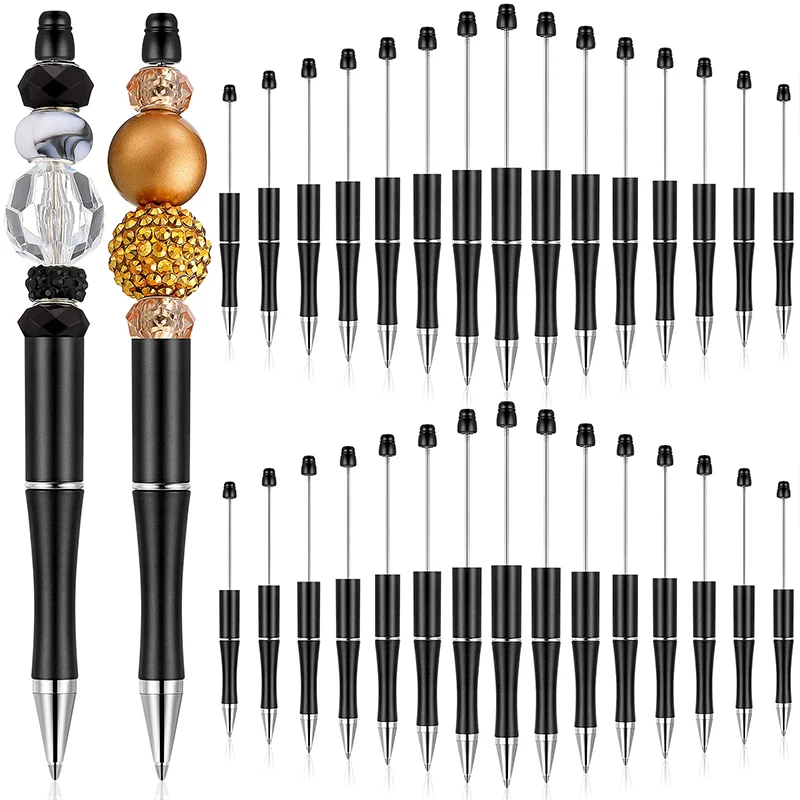 

20Pcs Black Beadable Pen Plastic Bead Ballpoint Pen Black Ink Beaded DIY Pens Cute Cool Pens for DIY Making Gift Kids Students