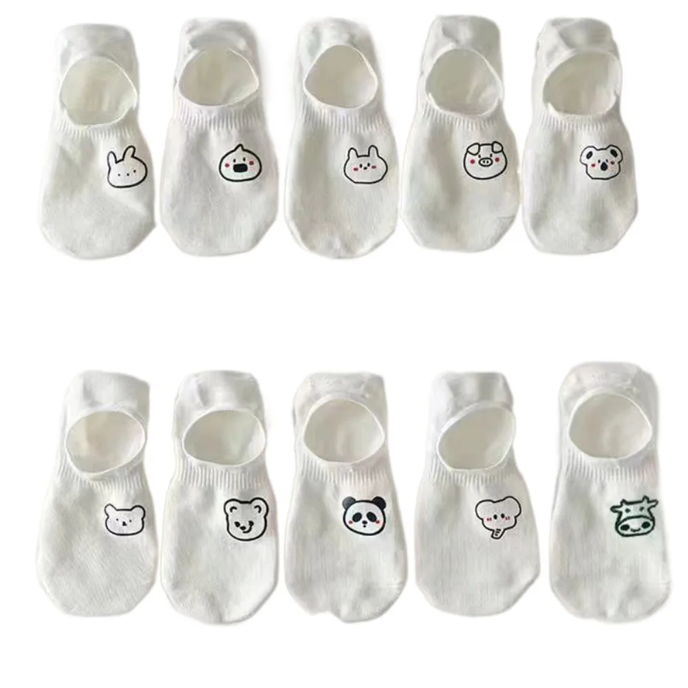 

10Pairs Fashion Cartoon Women Invisible Socks Thin Non-slip Cute Boat Socks Sweet Hosiery Bear White Socks For Girls
