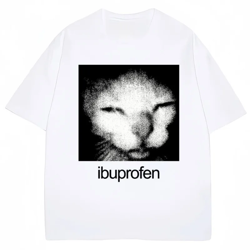 

Vintage Funny Ibuprofen Cat Meme Pattern 3D Printed Round Neck Short Sleeve Breathable Quick Drying Loose Comfortable T-shirt