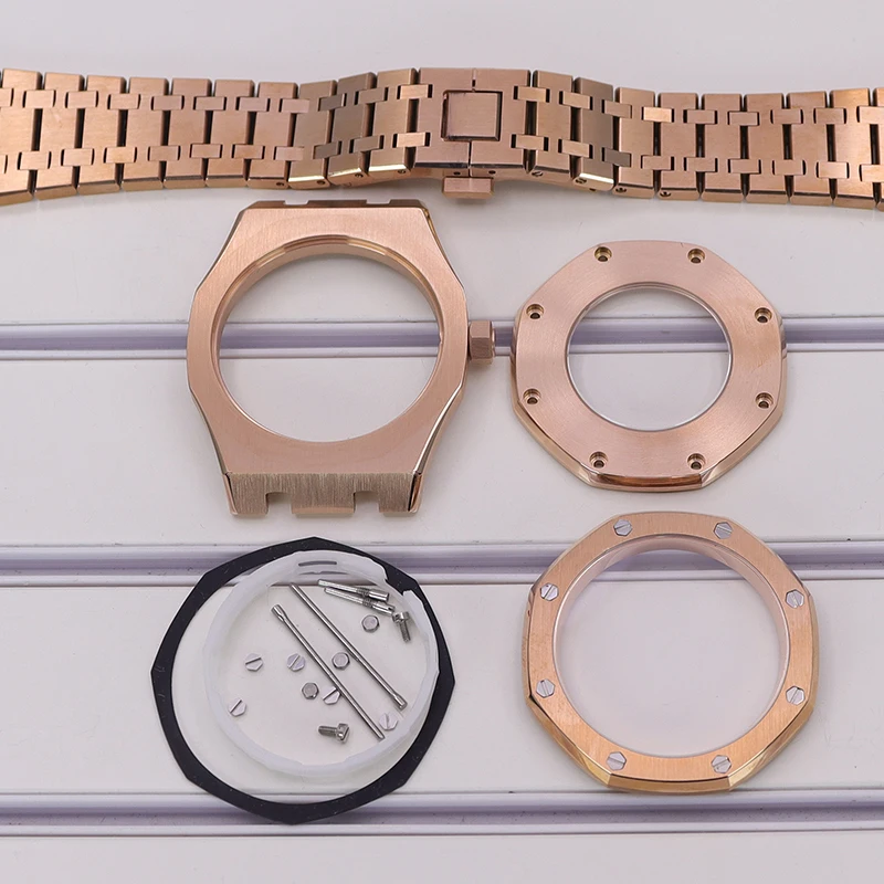 Rose Gold Black Silver 41mm Watch Cases Bracelets Steel Chapter Ring Parts For Seiko Nh35 Nh34/36/38 28.5mm 100M Waterproof 316L