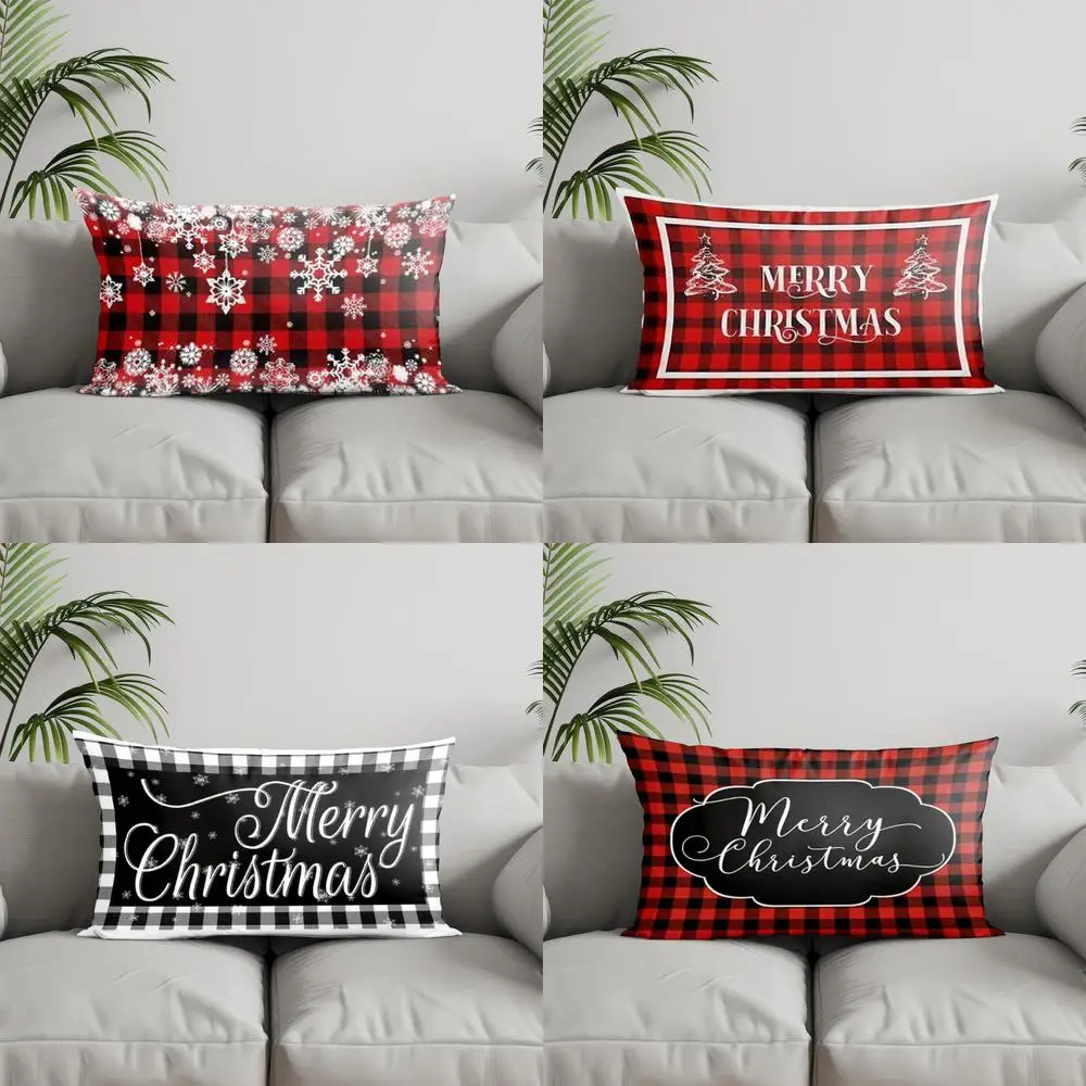 

Домашний декор, Рождественская наволочка в клетку со снежинками, подходит для дивана, спальни, автомобиля, наволочка, прямоугольная подушка для спины