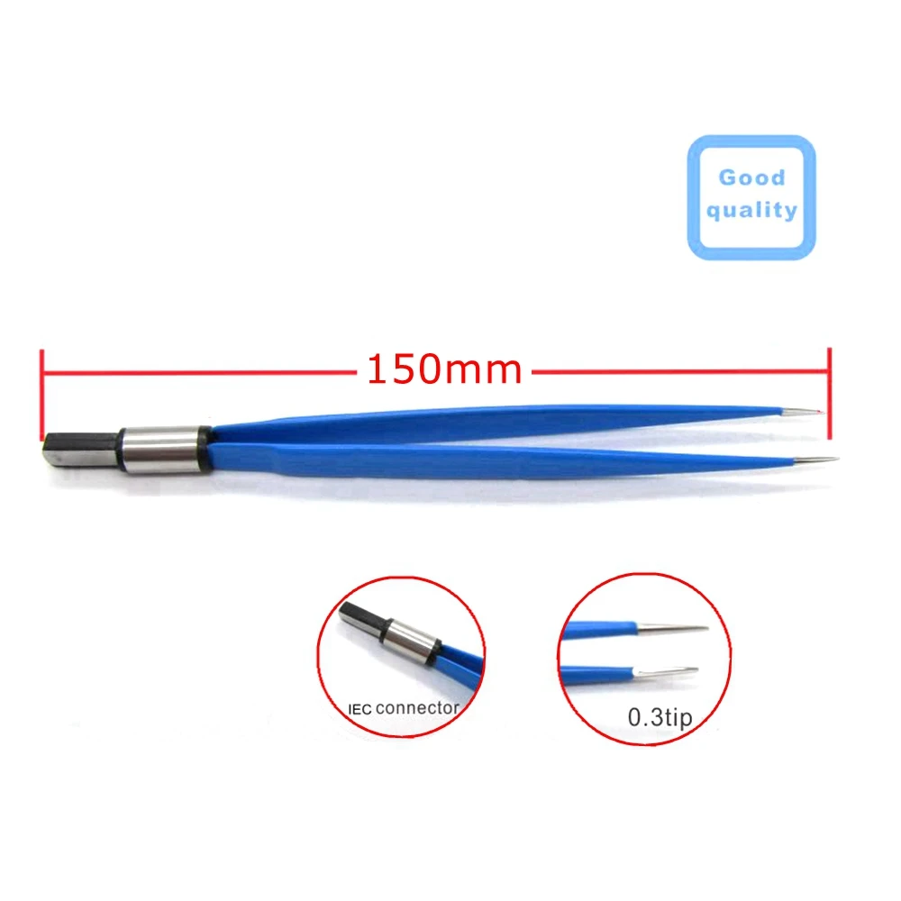 Reusable IEC Blue Bipolar Forceps Bipolar tweezers Straight for Electrosurgical unit，L: 15 cm ,tip 0.3mm