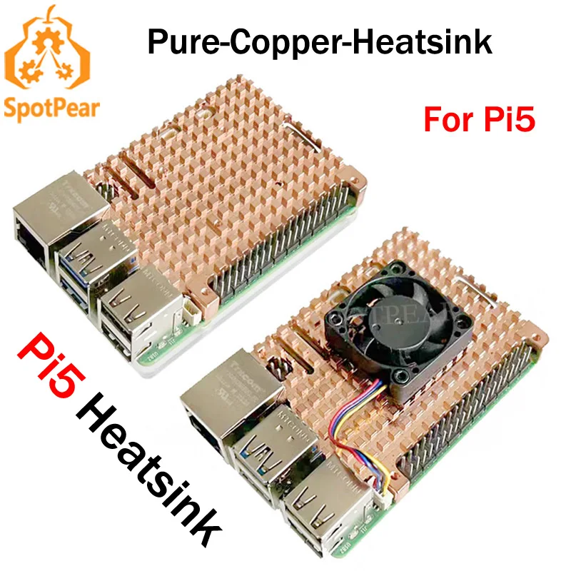 Raspberry Pi 5 Pure Copper Heatsink Option Fan or No-Fan for Pi5