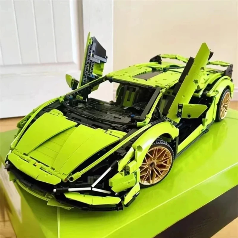 

In stock Technology Lambo Big Green Cow Building Blocks Model Car Assembled Building Blocks Boy Toys Birthday Gift Models