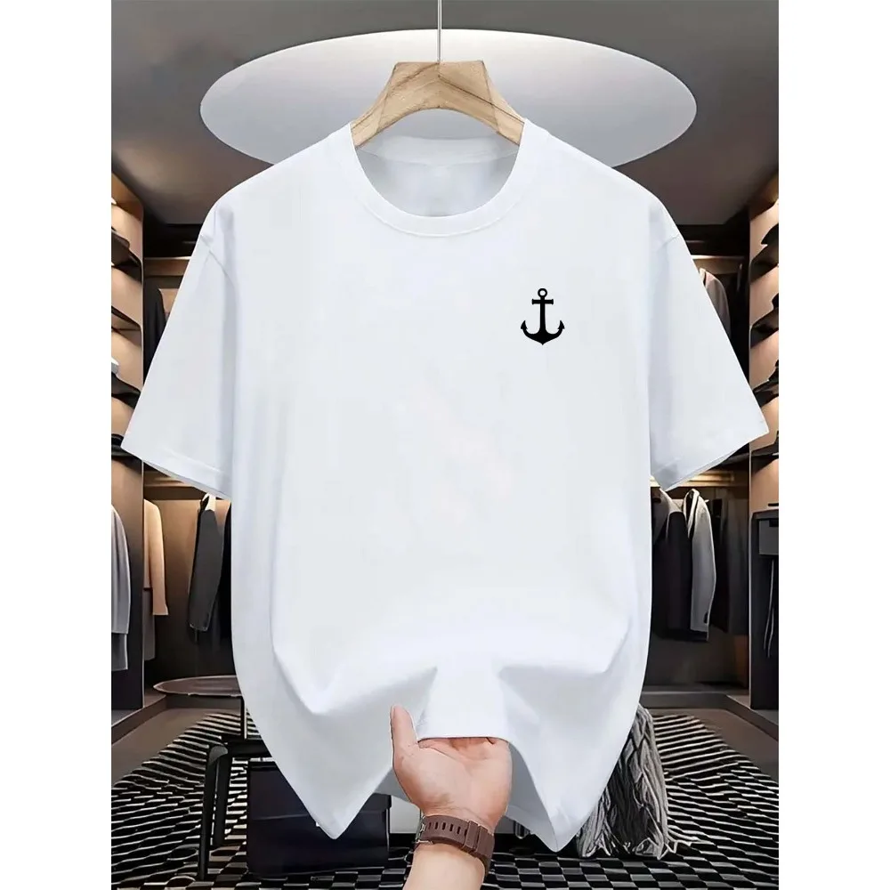 HOT SALE Men's Summer Soft Cotton Fashion Casual Loose Classic Anchor Pattern Print Sports Round Neck Casual Trend T-shirt view 2