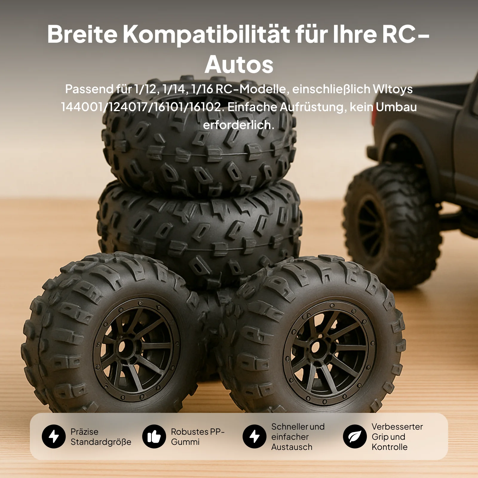 

RC Car Wheels Metal Upgrade Replacement Kit Durable Parts Set for 1 16 RC Car Accessories M162 M163