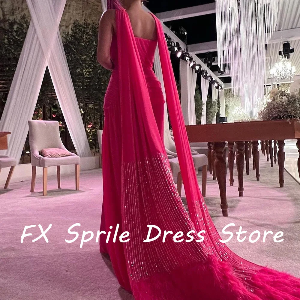 Strapless Chiffon Sleeveless shawl Beading Feathers Sheath Floor Length Backless Exquisite Evening Party Dress Custom Size Woman