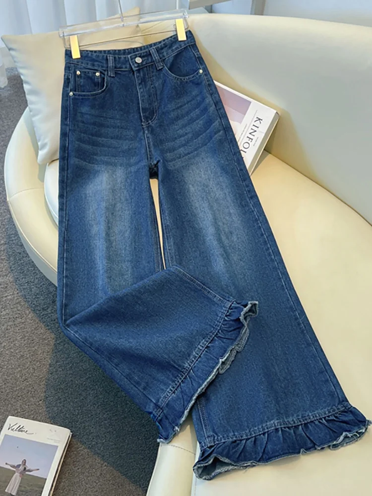 

Широкие джинсы с высокой талией, женские прямые брюки с цветочным принтом в стиле ретро, осенние новые удобные дышащие повседневные джинсы