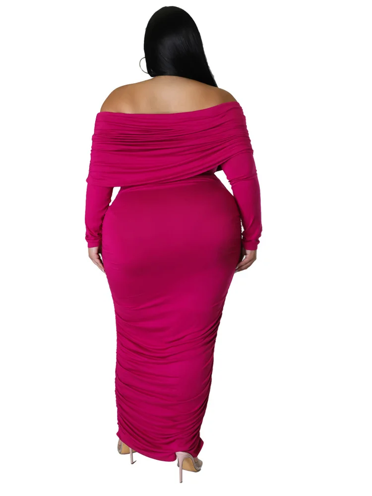 Wmstar Plus Size Dresses for Women Off Shoulder Long Sleeve Sexy Elegant Draped Fashion Maxi Dress Fall Wholesale Dropshipping