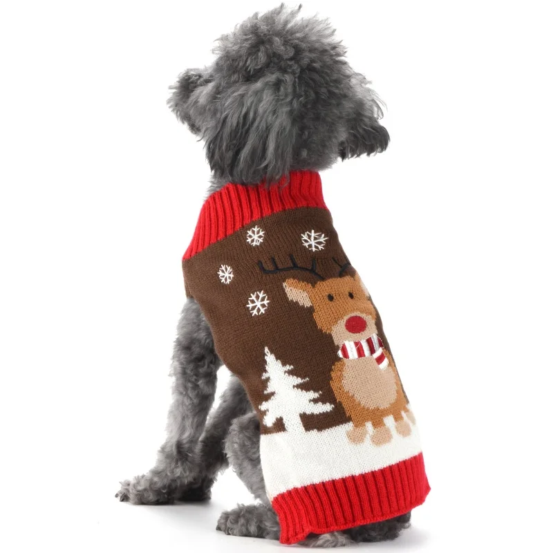 Pet Dog Knitted Sweater Christmas Deer Dog Clothes Winter Puppy Turtleneck Fashion Cat Sweater Pet Pullovers Chihuahua Clothes