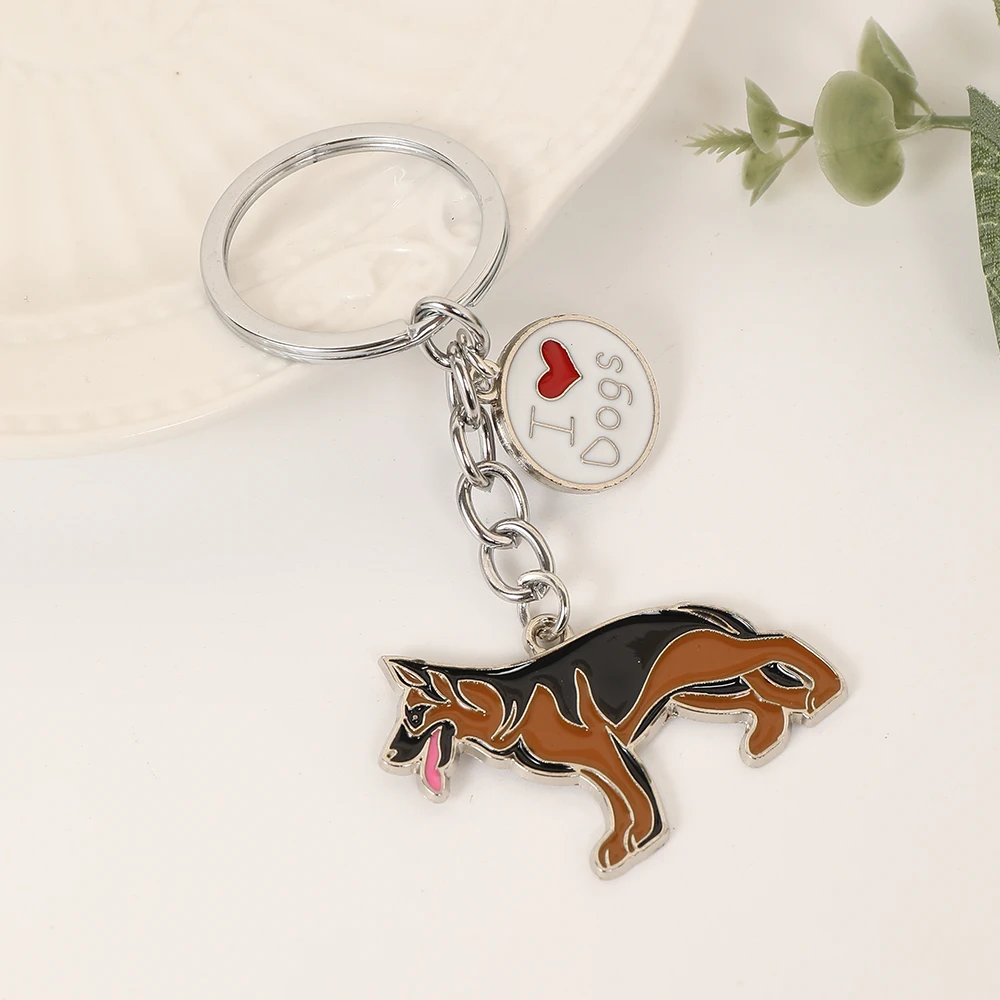 1PCS Fashion Pet German shepherd dog Keychain Dog Pendant Animal Enamel Keyring Women Bag Jewelry gifts