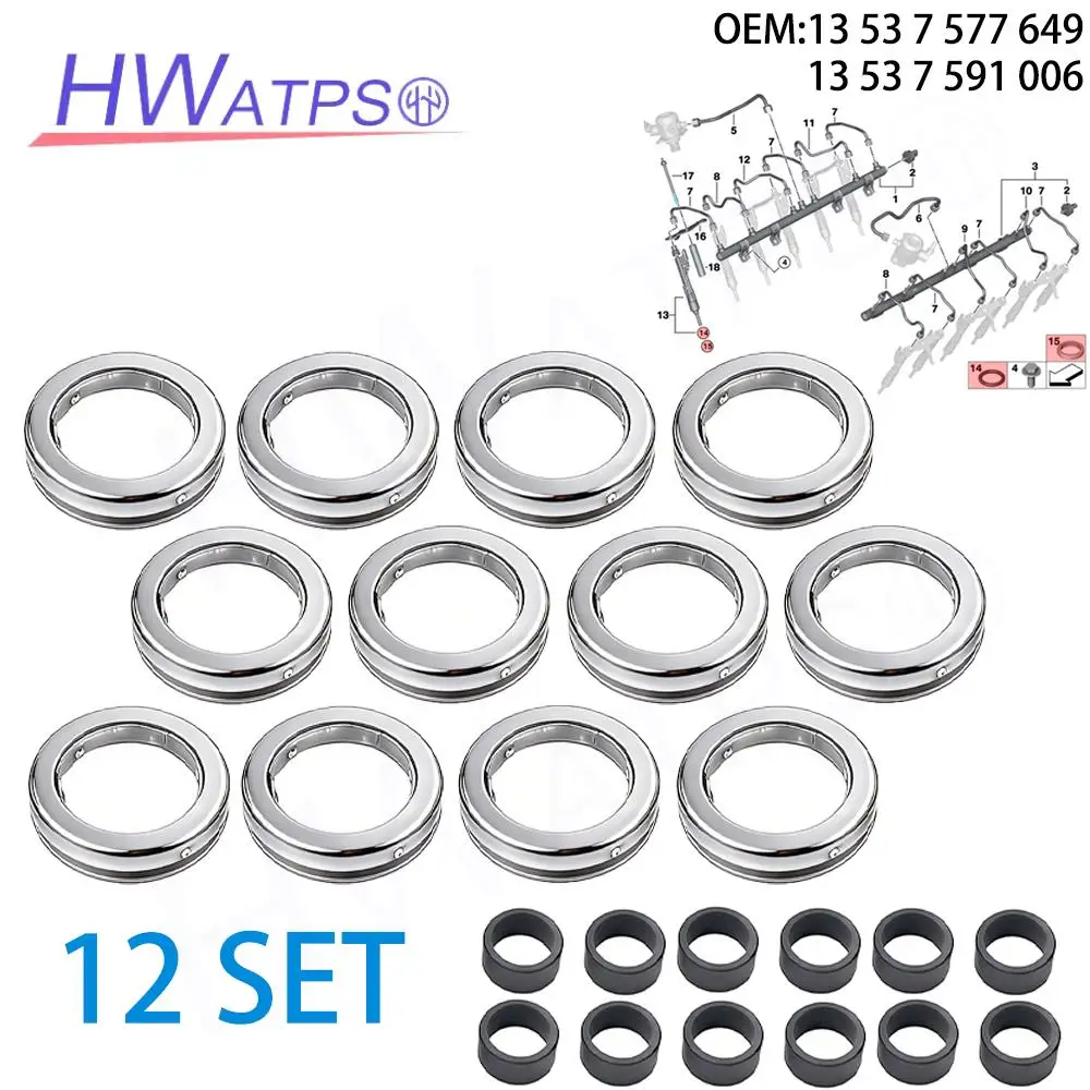 12SET Injector Repair Fix Kit Seal Washer Retaining Clip Decoupling Element For BMW N20 N54 N55 13537577649 13537564751 Car Part