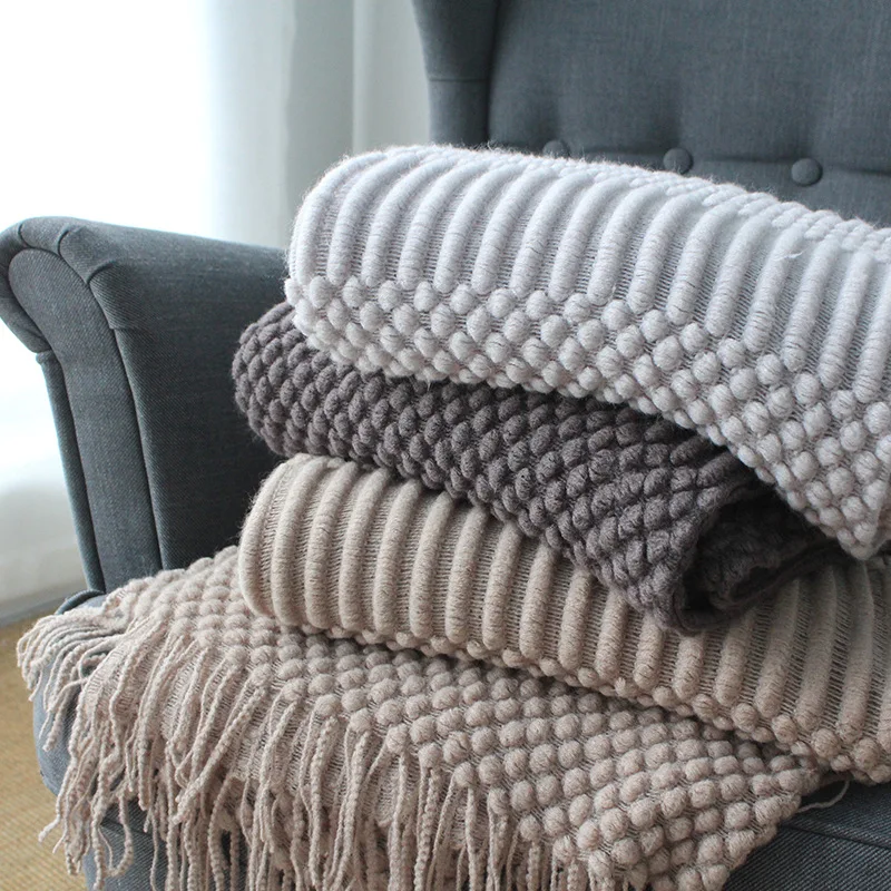 

Boho Throw Blanket with Tassels for Couch, Bed, Chair, Sofa, Spring Home, Soft Knitted Blanket, Cozy Knit, Lightweight, Farmhous