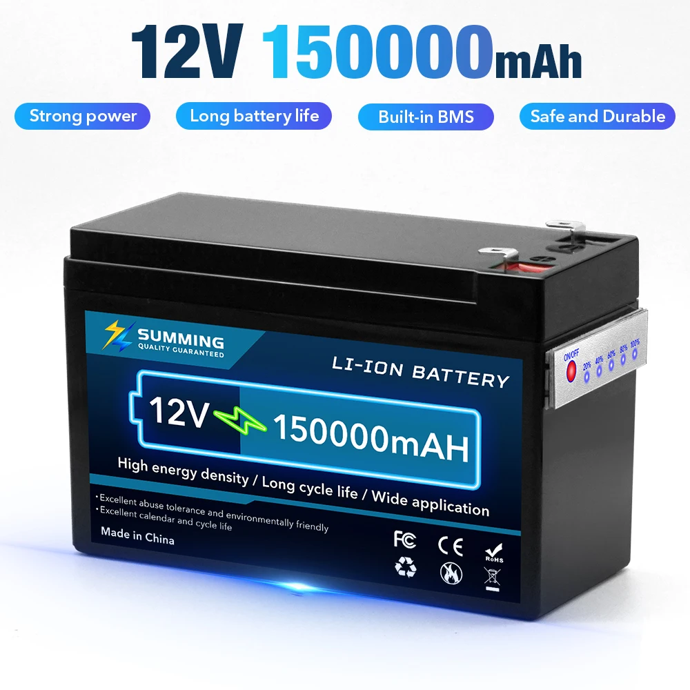 12V 150Ah 18650 Battery Deep Cycle Lithium Battery 30A BMS 4000+ Cycles Perfect for Solar Fish Finder Power Wheel Boat Home RV