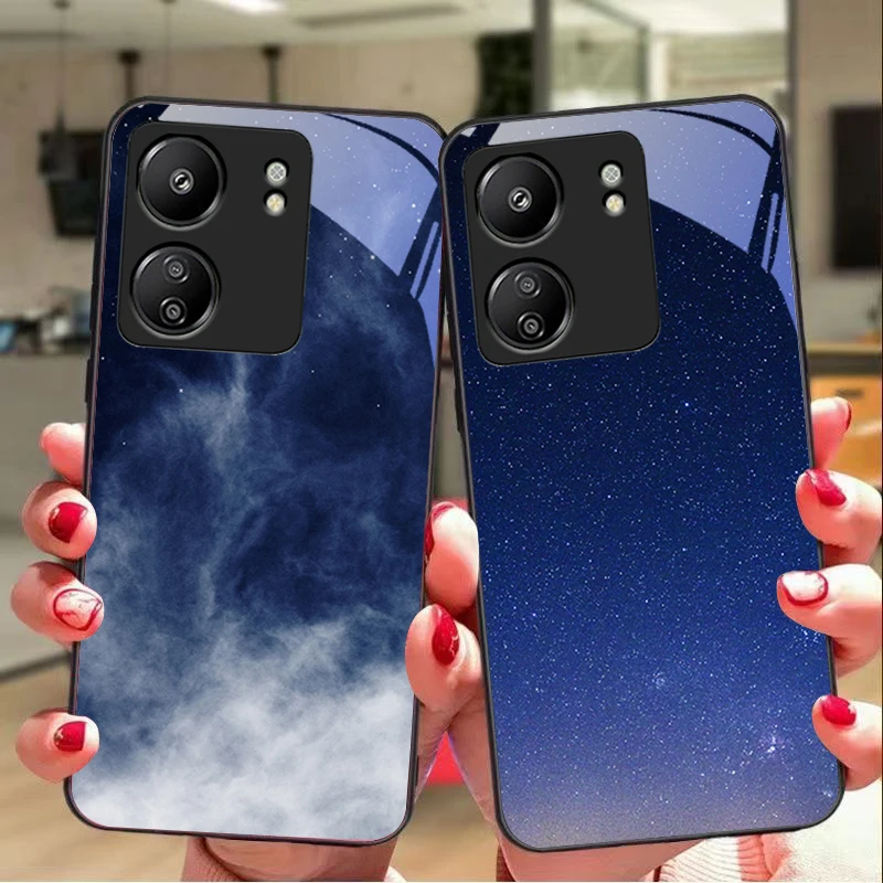 

Green Starry Sky For Xiaomi Redmi 13C Note13 12 Pro Plus 5G Note 9 13T Pro POCO X6 F5 F6 Black tempered glass phone case