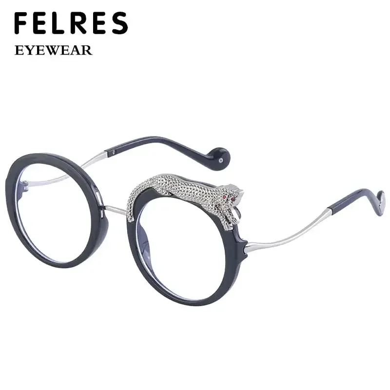 Round Clear Green Glasses Frames Men Blue Light Filter Panther Eyeglasses Women Brand Designer Overszied Reading Glasses FELRES