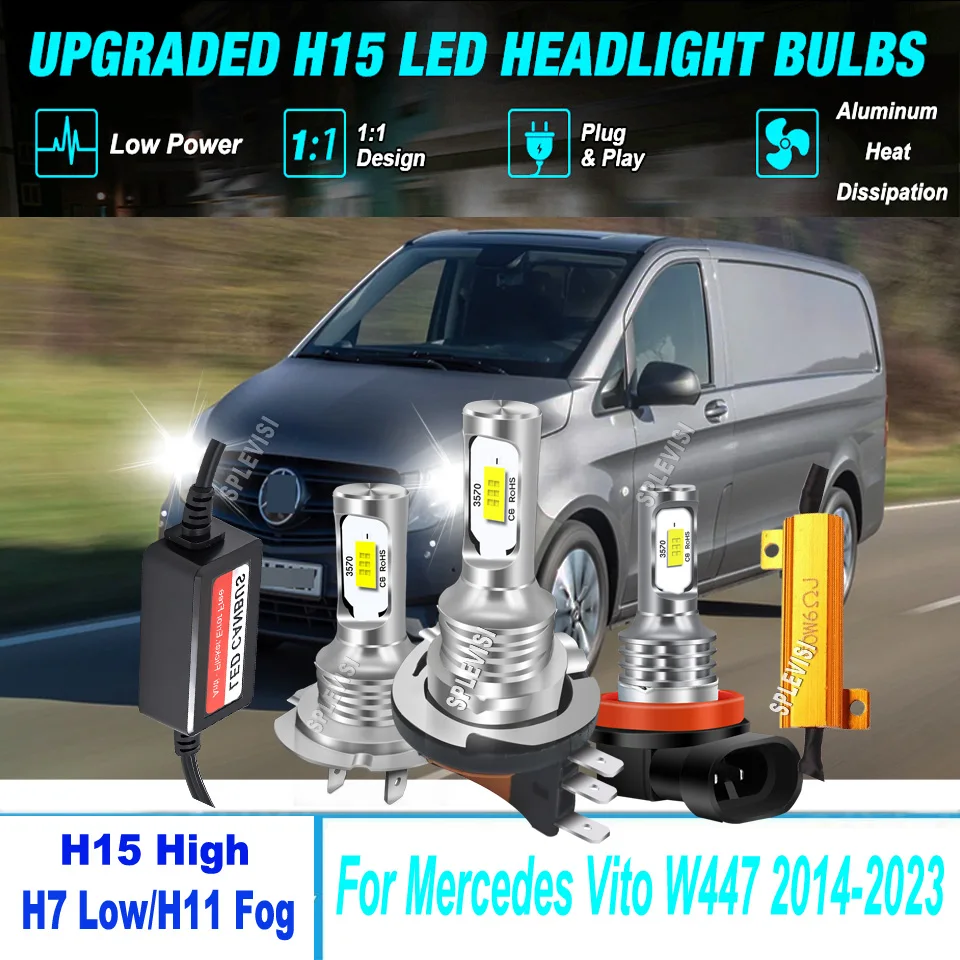 

LED Canbus CSP Headlamp Hi/Low Beam Fog Light Long-lasting 50000Hrs For Mercedes-Benz Vito W447 2014 2015 2016 2017 2018-2023