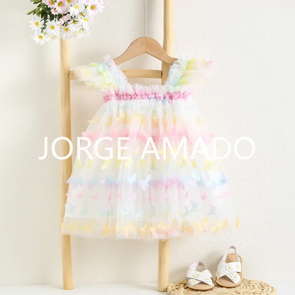 Summer Baby Girls Fairy Dress Cute Butterfly Appliques Tutu Mesh Party Princess Dresses Girl Birthday Wedding Costume A5968-6