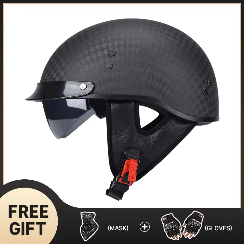 Light Weight 12K Gloss Black Carbon Fiber Scooter Motorcycle Half Face Helmet Motobike Helmet Inner Visor casco para motociclist