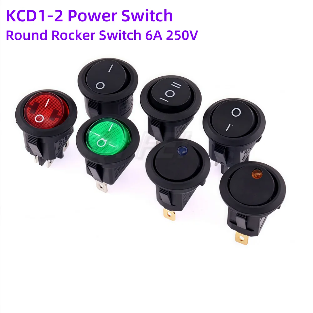 

5PCS 20MM Circular Button Switch 4/3/2Pin With Light ON-OFF ON-OFF-ON KCD1-2 Power Switch Boat Type Switch KCD1 Rocker Switch