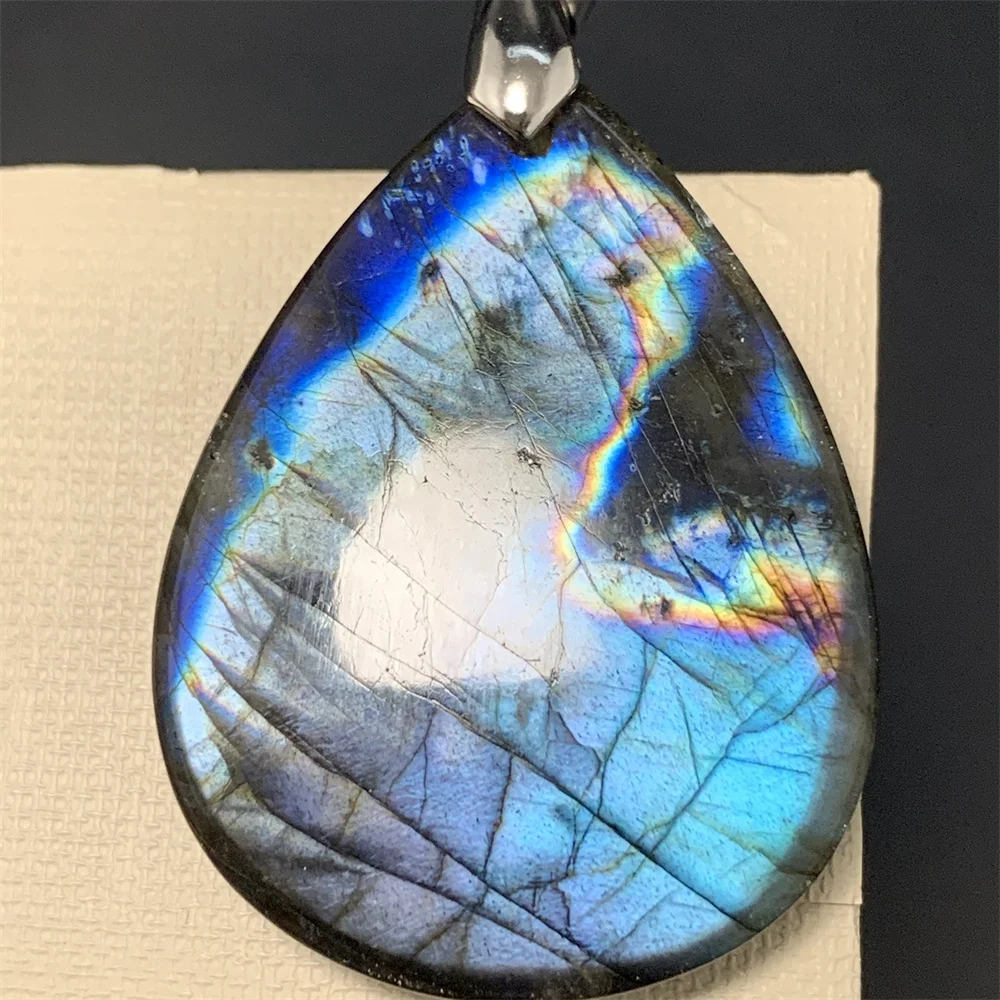 Uglyless Natural Cold Peacock Blue Light Labradorite Pendant Necklaces Women Rainbow Purple Light Labrador Stone Bead S925 Jewel