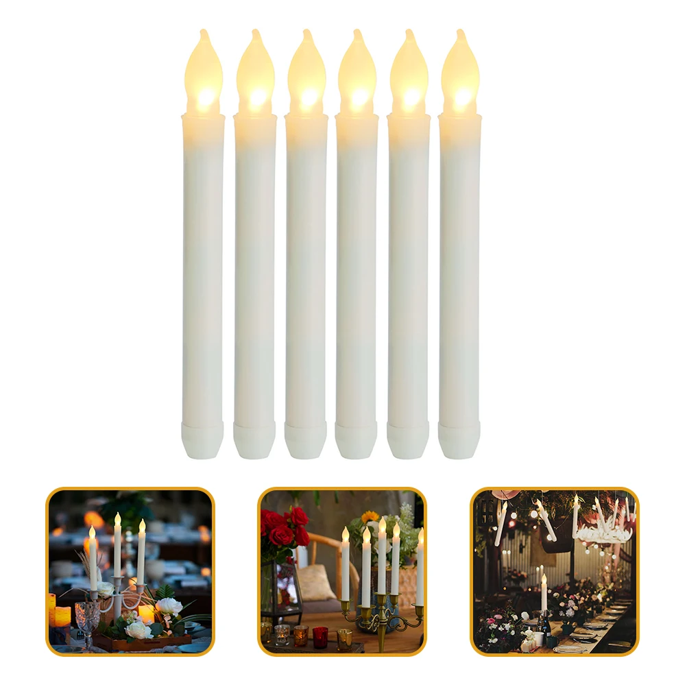 

6pcs LED Electronic C les Flameless Operated Taper Wax Warm Light Plastic Long Design Real Look Christmas Home Decor LED