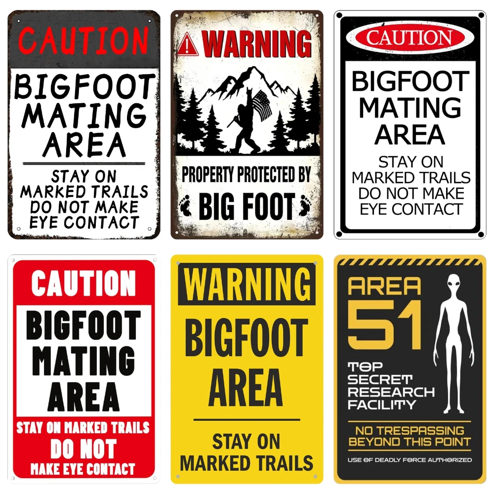 Vintage Bigfoot Crossing Metal Wall Decor, Warning Bigfoot Area, Tin Signs, Retro Decorative Stickers, Home Decor,  WY288