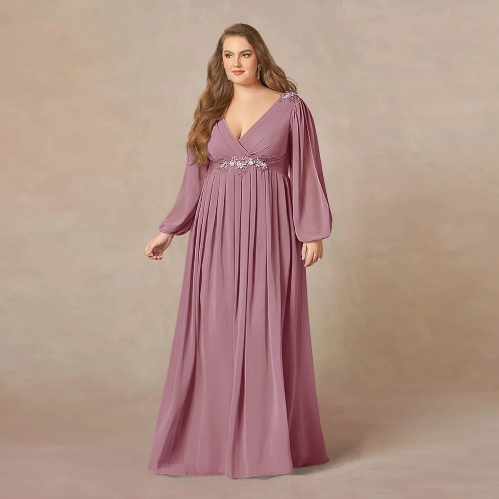 Vestido sem alças para mãe da noiva, plus size, manga cheia de chiffon puffy, vestidos novos para mulheres