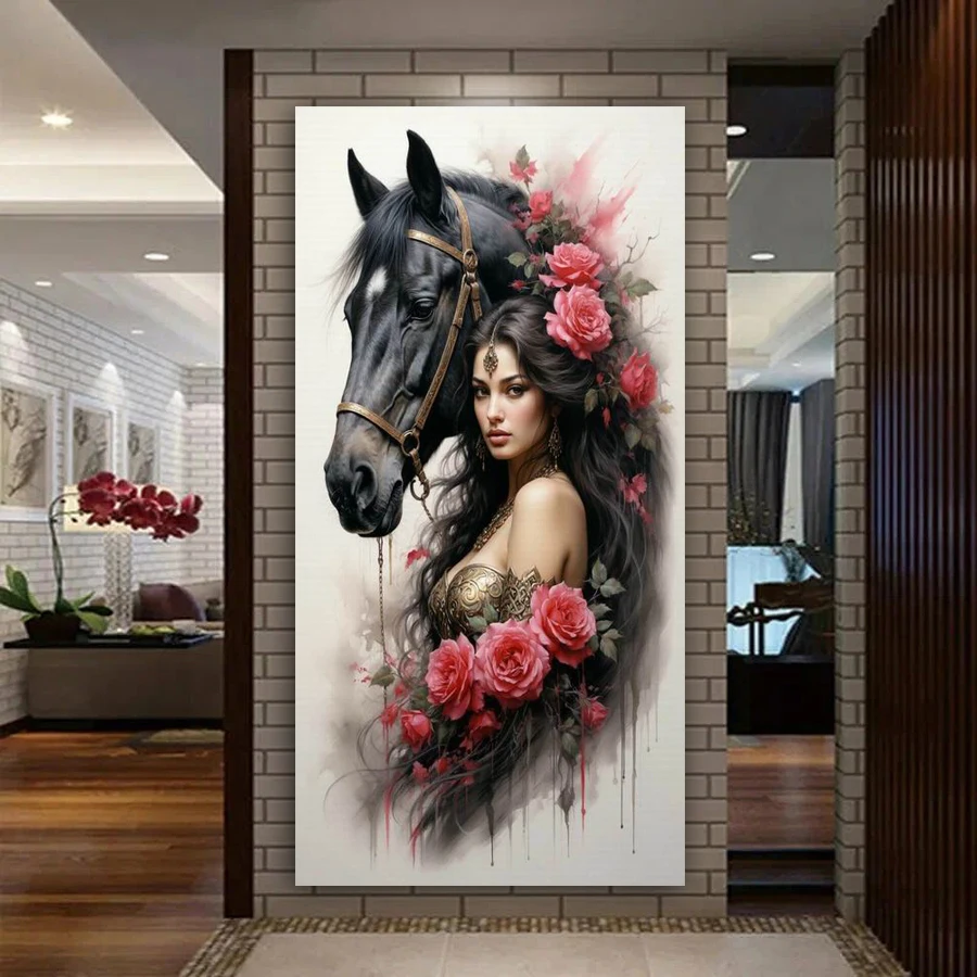 Woman and Horses Wolf Large Size New Diy Diamond Art For Adults Painting Kits Animals Full Drill Mosaic Embroidery Picture