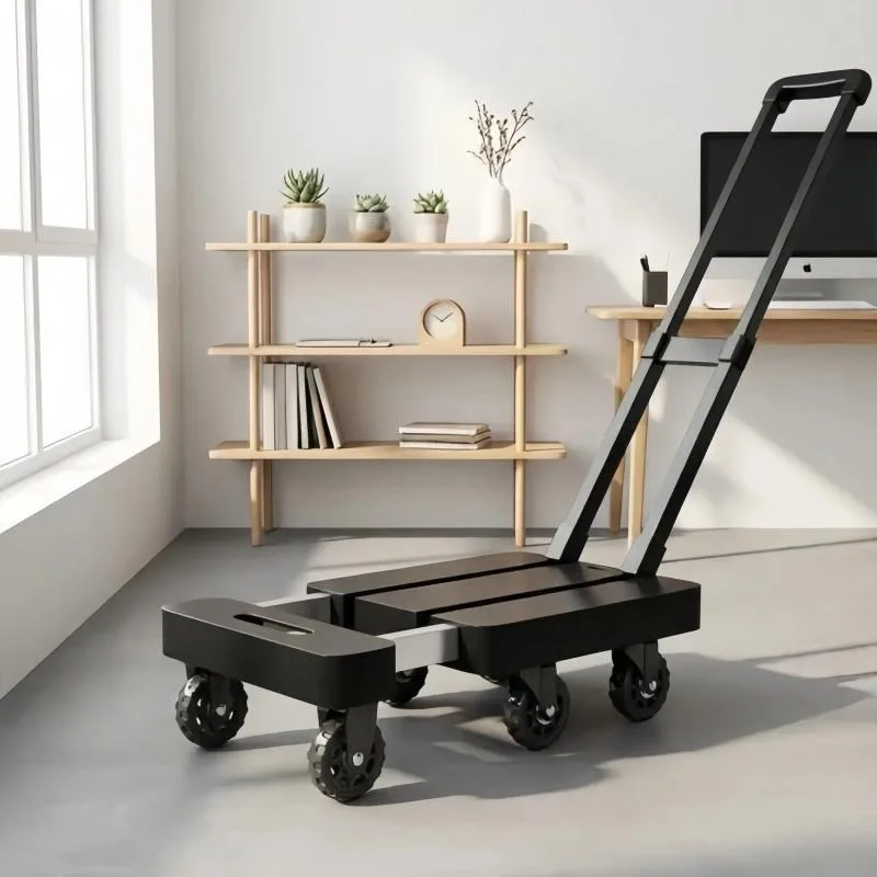 Portable Folding Cart, Hand Cart with 6 Wheels, Heavy-Duty Design, Vehicle Storage Compatible, Height Adjustable